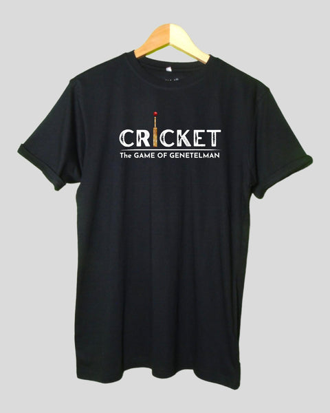 Men's  Cricket Theme T shirt Black color Round Neck Half Sleeves