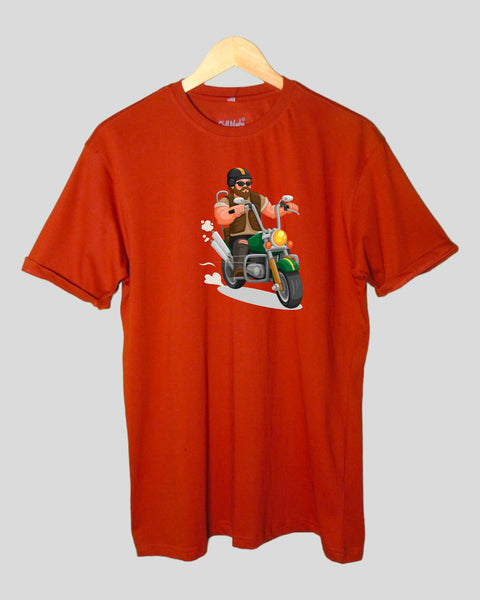 Men's Rider theme T shirt Rust color Round Neck Half Sleeves