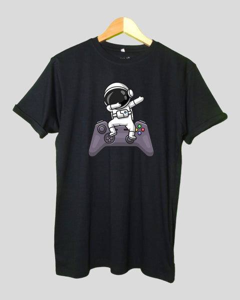 Mens Astronaut Gamer T shirt Black color Round Neck Half Sleeves