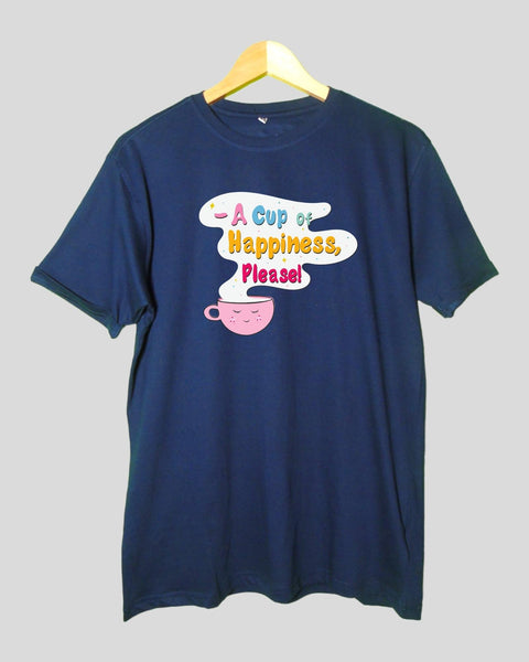 Men's A Cup of Happiness T shirt Navy Blue color Round Neck Half Sleeves