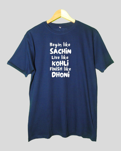 Men's Live like a Sachin theme T shirt Navy Blue color Round Neck Half Sleeves
