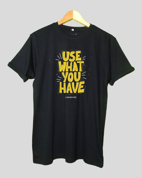 Men's  Use what you have Theme T shirt Black color Round Neck Half Sleeves