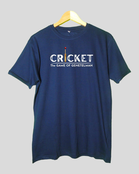 Men's Cricket theme T shirt Navy Blue color Round Neck Half Sleeves