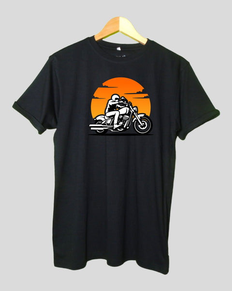 Men's Sun Set Rider T shirt Black color Round Neck Half Sleeves