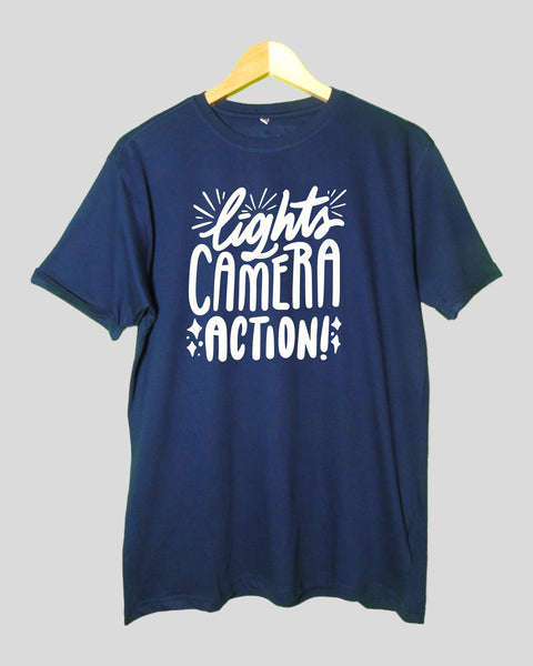 Light Camera Action T shirt Navy Blue color Round Neck Half Sleeves