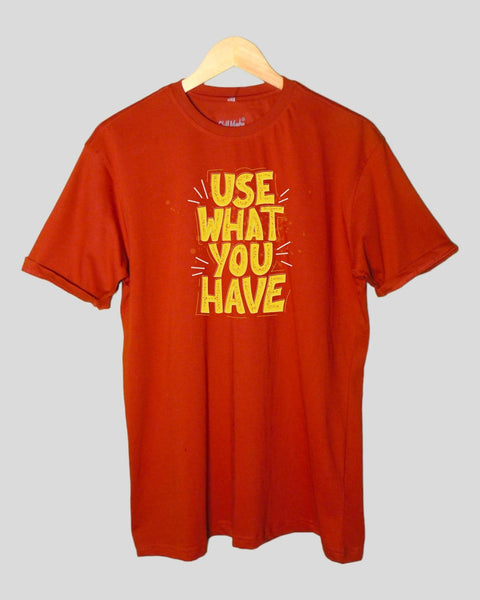 Men's Use what you have T shirt Rust color Round Neck Half Sleeves