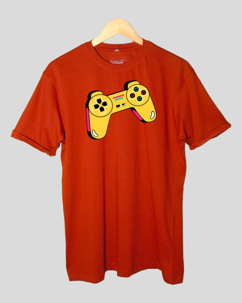 Men's  Gaming theme T shirt Rust color Round Neck Half Sleeves