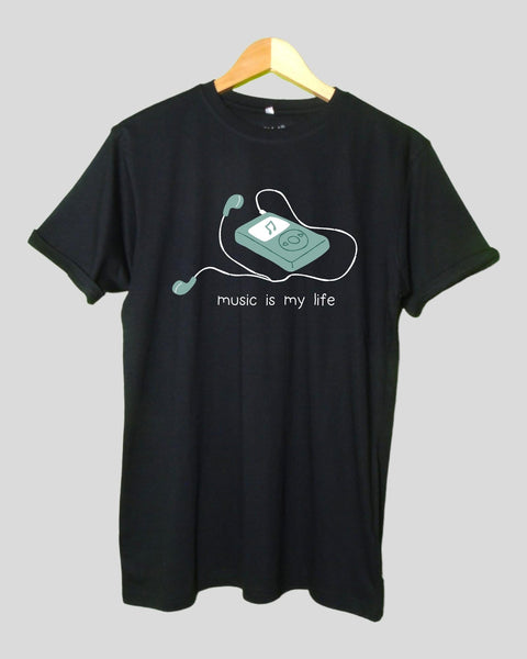 Men's Music is my life T shirt Black color Round Neck Half Sleeves