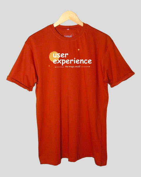 Men's User Experience Theme T shirt Rust color Round Neck Half Sleeves
