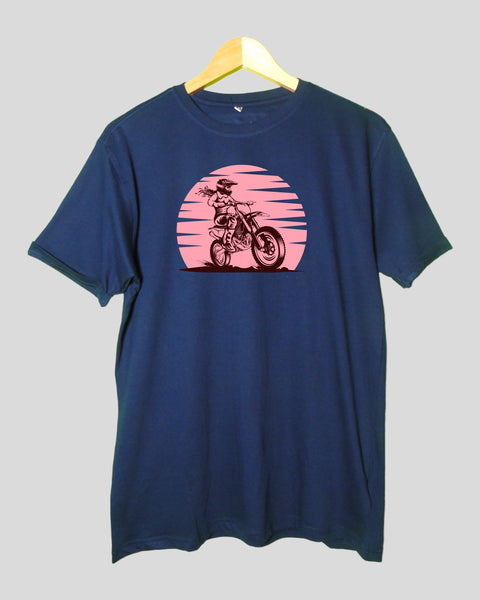 Men's Rider theme T shirt Navy Blue color Round Neck Half Sleeves