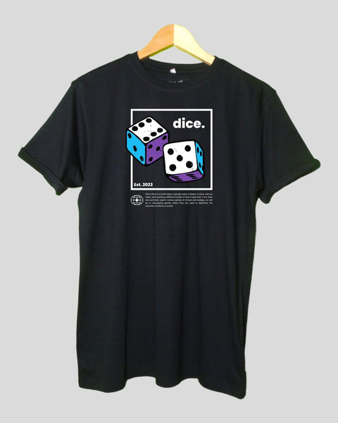 Men's Dice T shirt Black color Round Neck Half Sleeves