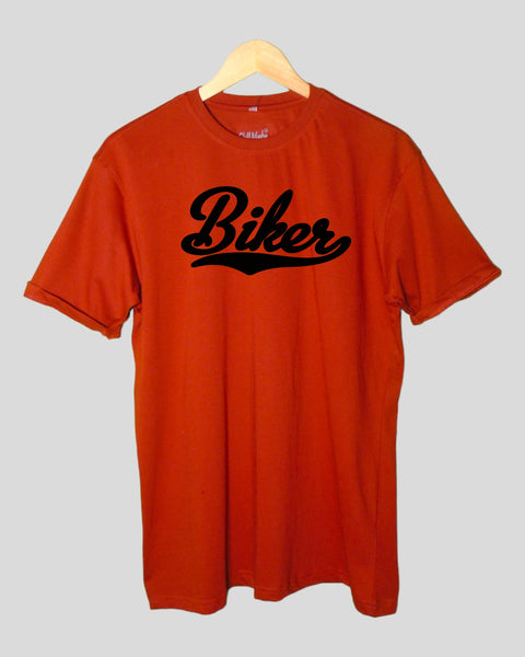 Men's Biker theme T shirt Rust color Round Neck Half Sleeves