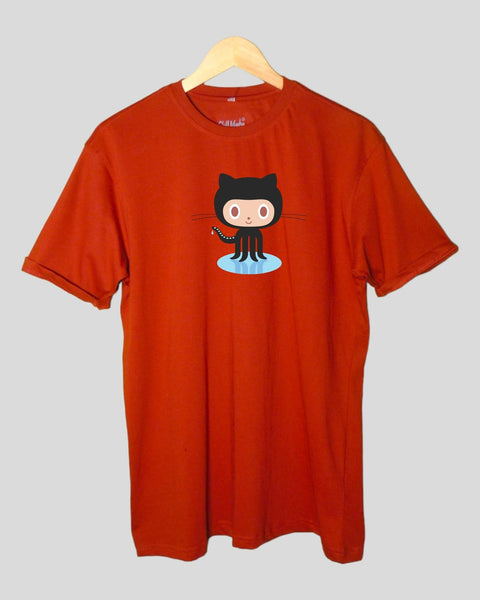 Men's Github Theme T shirt Rust color Round Neck Half Sleeves