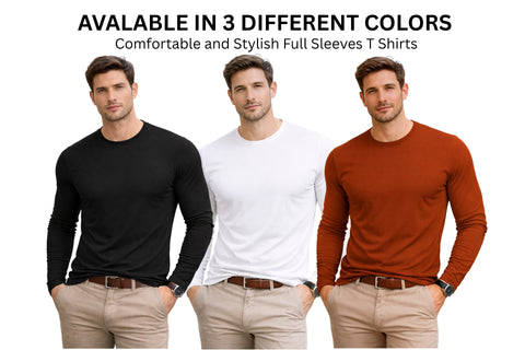 Classic Plain T-Shirt Crew Neck Full Sleeves - COMBOS