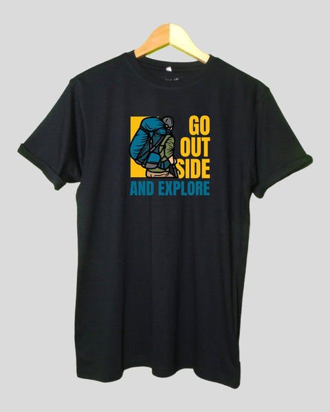 Men's go out side Theme T shirt Black color Round Neck Half Sleeves