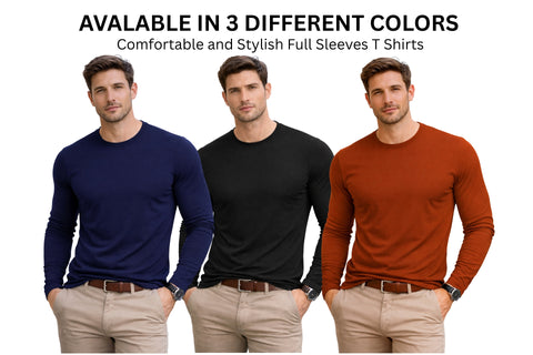 Classic Plain T-Shirt Crew Neck Full Sleeves - COMBOS