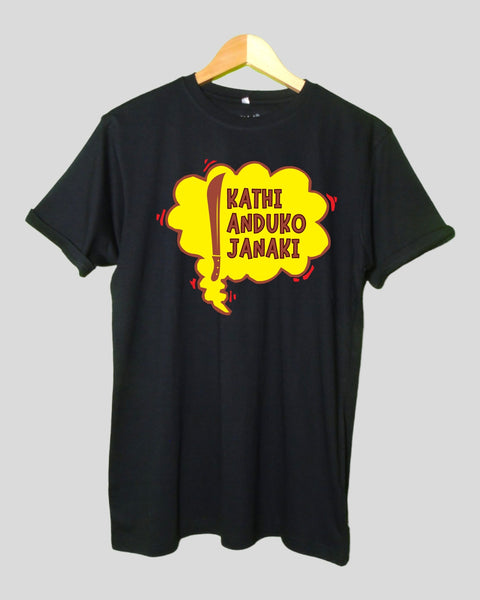 Mens  Kathi anduko Janaki T shirt Black color Round Neck Half Sleeves
