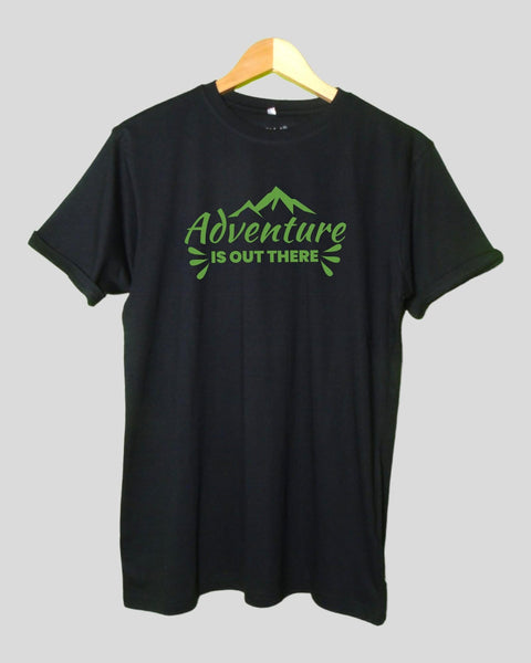 Men's Adventure Theme T shirt Black color Round Neck Half Sleeves