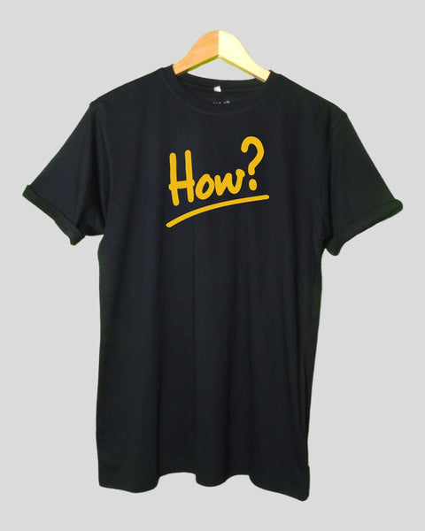 Mens How? T shirt Black color Round Neck Half Sleeves