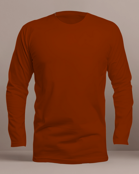 Classic Plain T-Shirt Rust Color Crew Neck Full Sleeves