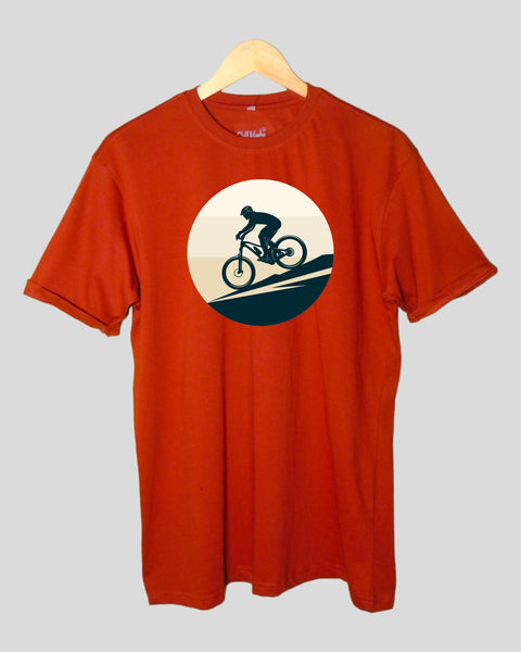 Men's Biker theme T shirt Rust color Round Neck Half Sleeves