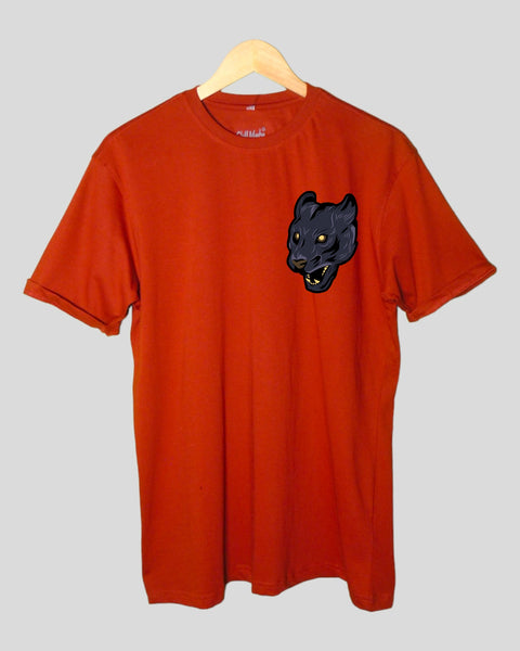 Men's  Black Tiger theme T shirt Rust color Round Neck Half Sleeves