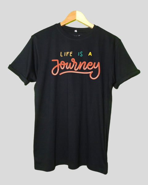 Men's Time to life is a journey Theme T shirt Black color Round Neck Half Sleeves