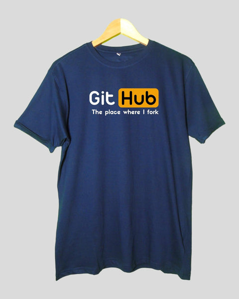 Men's Github theme T shirt Navy Blue color Round Neck Half Sleeves