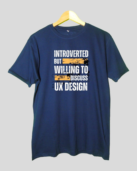 Men's Introverted Theme T shirt Navy Blue color Round Neck Half Sleeves