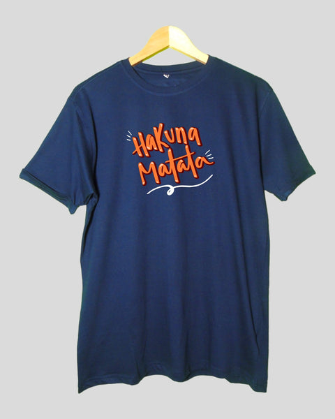 Men's Hakuna Matata T shirt Navy Blue color Round Neck Half Sleeves