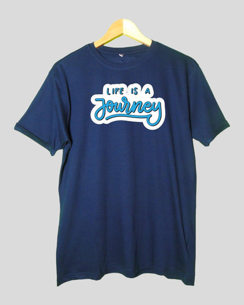 Men's Life is a journey theme T shirt Navy Blue color Round Neck Half Sleeves