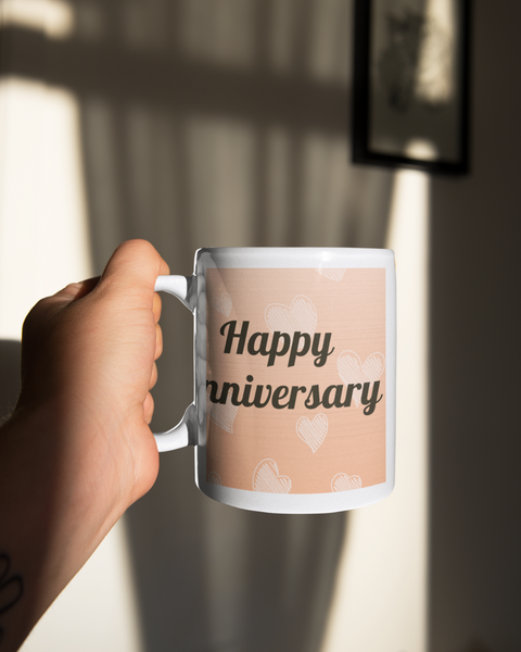White Printed Mug for Your Anniversary Celebration