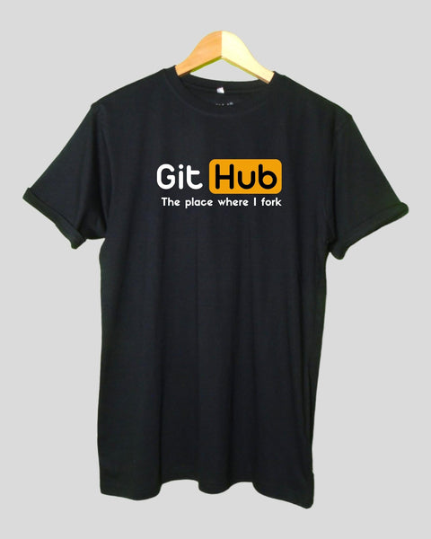 Men's Github Theme T shirt Black color Round Neck Half Sleeves