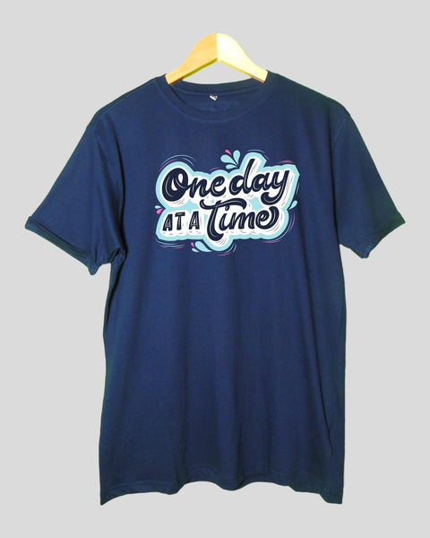 Men's One day at a time theme T shirt Navy Blue color Round Neck Half Sleeves