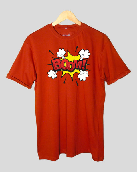 Men's boom theme T shirt Rust color Round Neck Half Sleeves