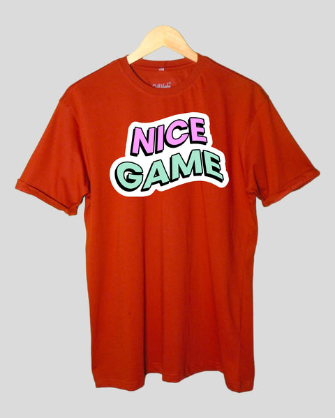 Men's  Nice Game theme T shirt Rust color Round Neck Half Sleeves