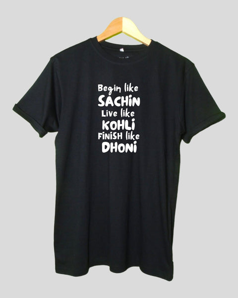 Men's Begin like a Sachin Theme T shirt Black color Round Neck Half Sleeves