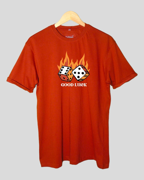 Men's Good Luck T shirt Rust color Round Neck Half Sleeves