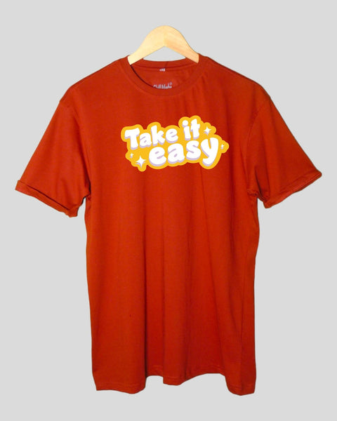 Men's Take it easy T shirt Rust color Round Neck Half Sleeves