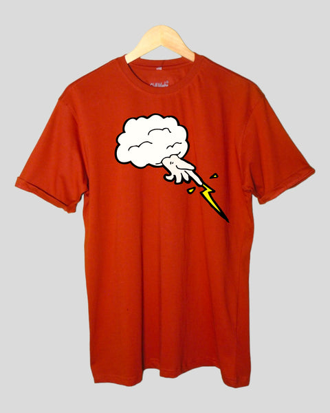 Men's  Clouds theme T shirt Rust color Round Neck Half Sleeves