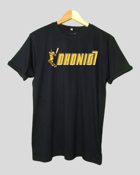 Men's  Dhoni Theme T shirt Black color Round Neck Half Sleeves