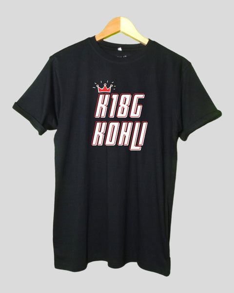 Men's  King Kohli Theme T shirt Black color Round Neck Half Sleeves