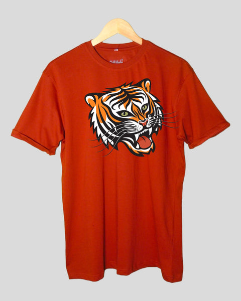 Men's Tiger theme T shirt Rust color Round Neck Half Sleeves