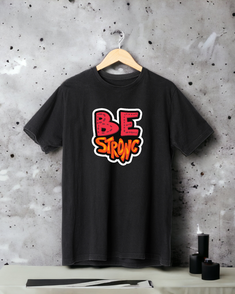 Men's Be Strong Theme T shirt Black Round Neck Half Sleeves