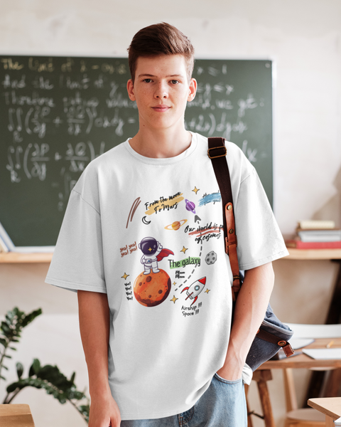 From the moon to mars Designed Oversized Unisex Tshirt Round Neck