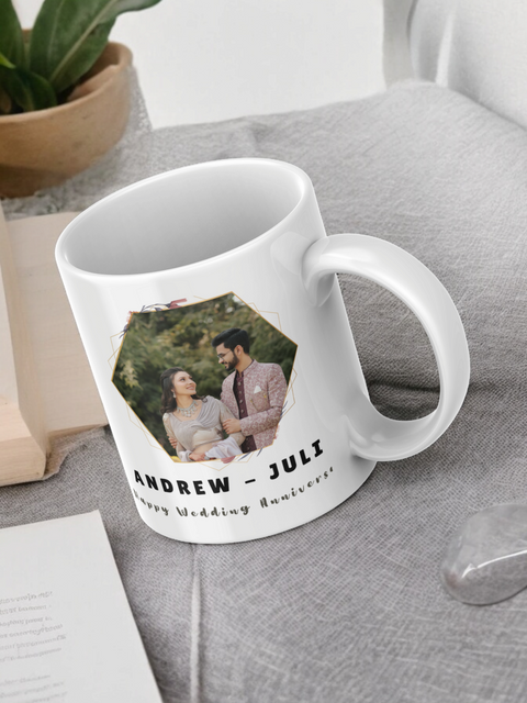 White Printed Mug for Your Anniversary Celebration